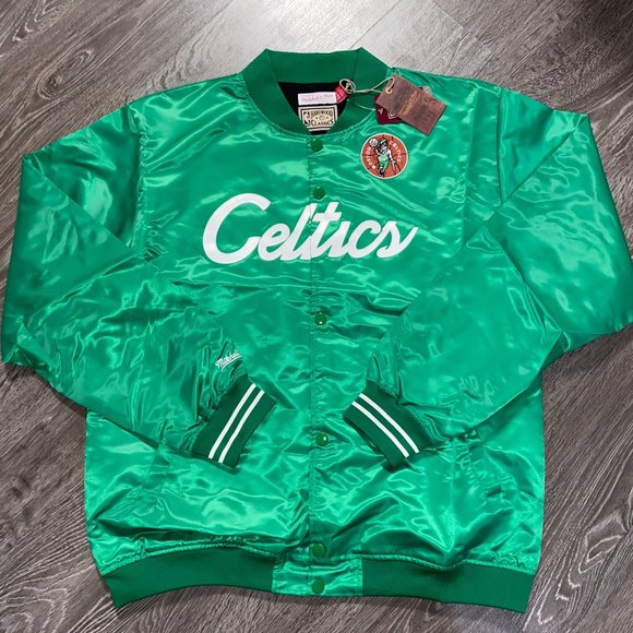 Mitchell & Ness NBA Boston Celtics Satin Bomber Jacket Button Snap Retro 2XLT